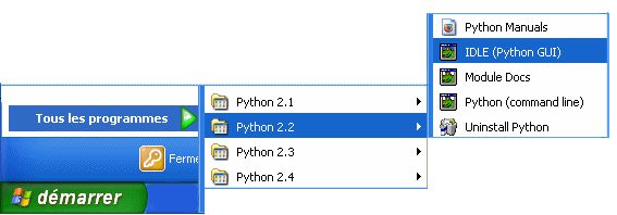 graphique d'installation de python, menu d&eacute;marrer